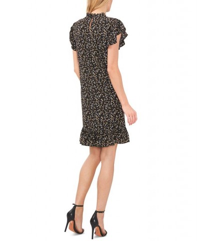 Women's Floral Ruffled Flutter-Sleeve Dress Rich Black $33.37 Dresses