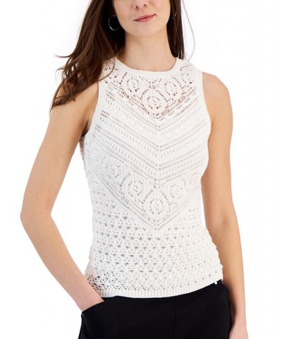 Women's Cotton Crochet Sleeveless Top White $20.59 Sweaters