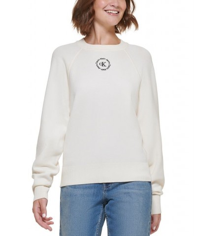 Women's Cotton Raglan-Sleeve Sweater Porcelain Black $27.88 Sweaters