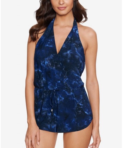 Women's Tie-Dyed Romper-Style One-Piece Swimsuit Blue/Black Multi $71.40 Swimsuits