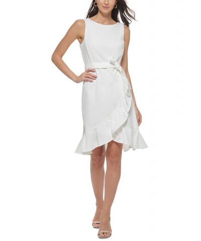 Sleeveless Scuba Crepe Ruffled-Hem Sheath Dress Ivory/Cream $53.99 Dresses