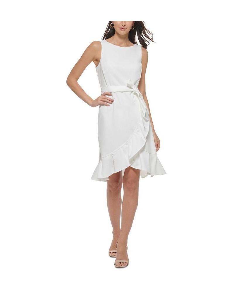 Sleeveless Scuba Crepe Ruffled-Hem Sheath Dress Ivory/Cream $53.99 Dresses