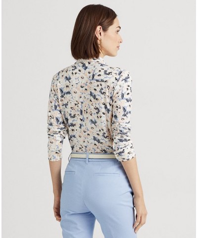 Women's Floral Stretch Jersey Shirt Blue Multi $47.25 Tops