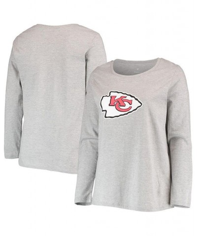 Women's Branded Heathered Gray Kansas City Chiefs Plus Size Primary Logo Long Sleeve T-shirt Heathered Gray $20.25 Tops