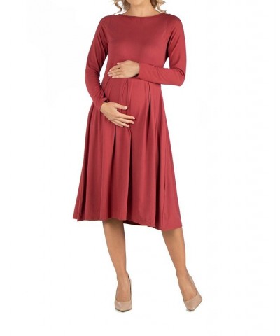 Midi Length Fit and Flare Pocket Maternity Dress Gray $18.00 Dresses