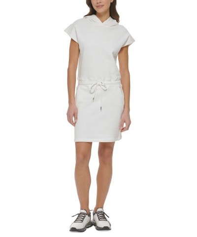 Women's Cap-Sleeve Drawstring-Waist Hoodie Dress White $41.34 Skirts