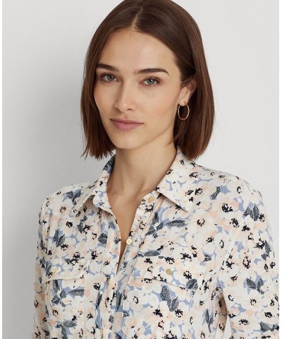 Women's Floral Stretch Jersey Shirt Blue Multi $47.25 Tops