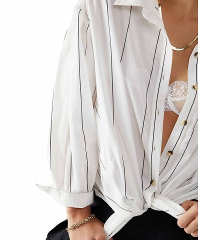 Women's Happy Hour Striped Cotton Button-Front Top White Combo $62.10 Tops
