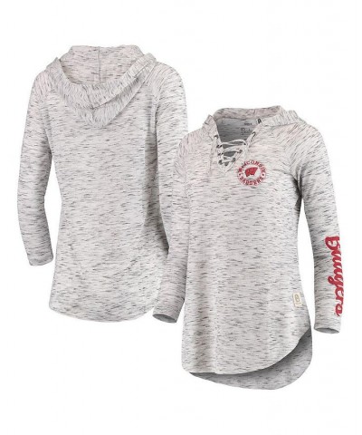 Women's Gray Wisconsin Badgers Space Dye Lace-Up V-Neck Long Sleeve T-shirt Gray $32.44 Tops