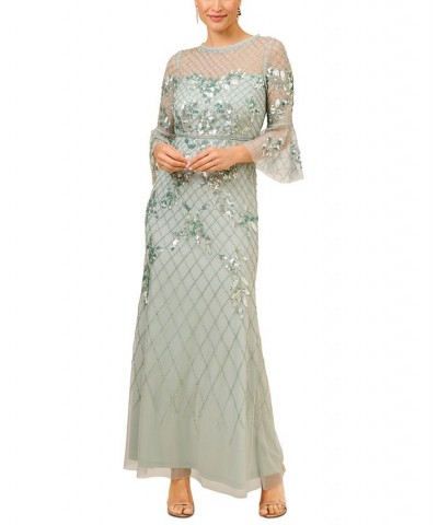 Embroidered Sequined Gown Blue Multi $140.01 Dresses