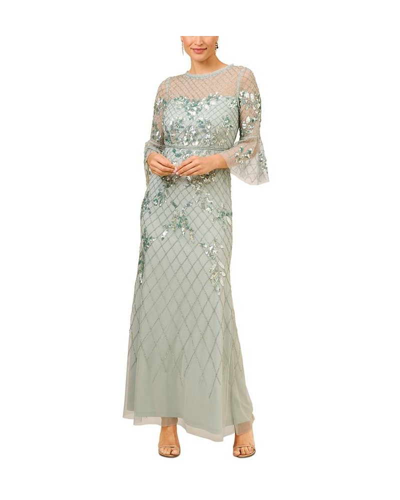 Embroidered Sequined Gown Blue Multi $140.01 Dresses