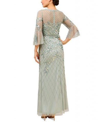 Embroidered Sequined Gown Blue Multi $140.01 Dresses