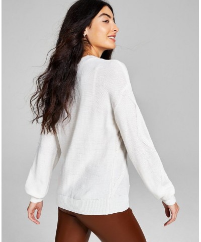 Women's Embellished Cable-Knit Sweater Cream $11.82 Sweaters