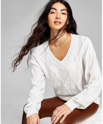 Women's Embellished Cable-Knit Sweater Cream $11.82 Sweaters