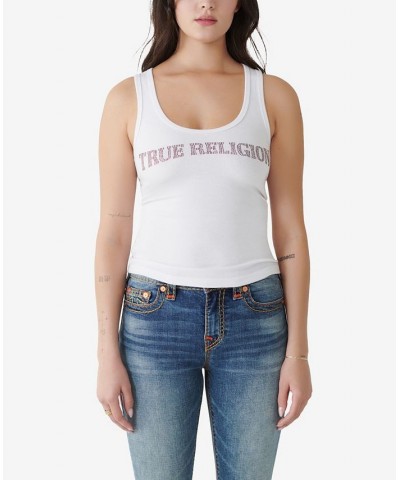 Women's Crystal Arched Logo Tank White $33.12 Tops