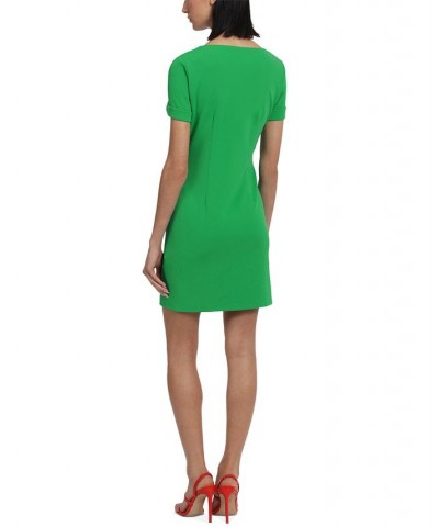 Women's Jewel-Neck Exposed-Zipper Mini Dress Bright Green $62.10 Dresses