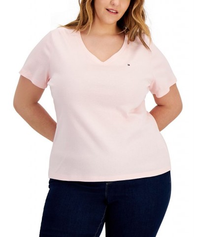 Plus Size V-Neck Flag T-Shirt Ballerina Pink $21.81 Tops