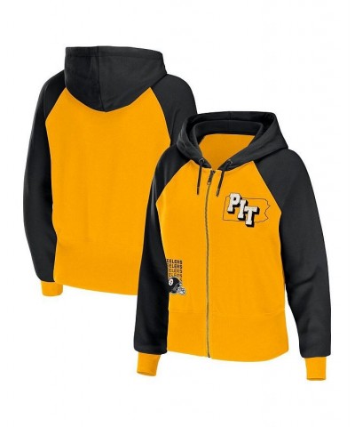 Women's Gold Pittsburgh Steelers Colorblock Full-Zip Hoodie Gold $38.70 Sweatshirts
