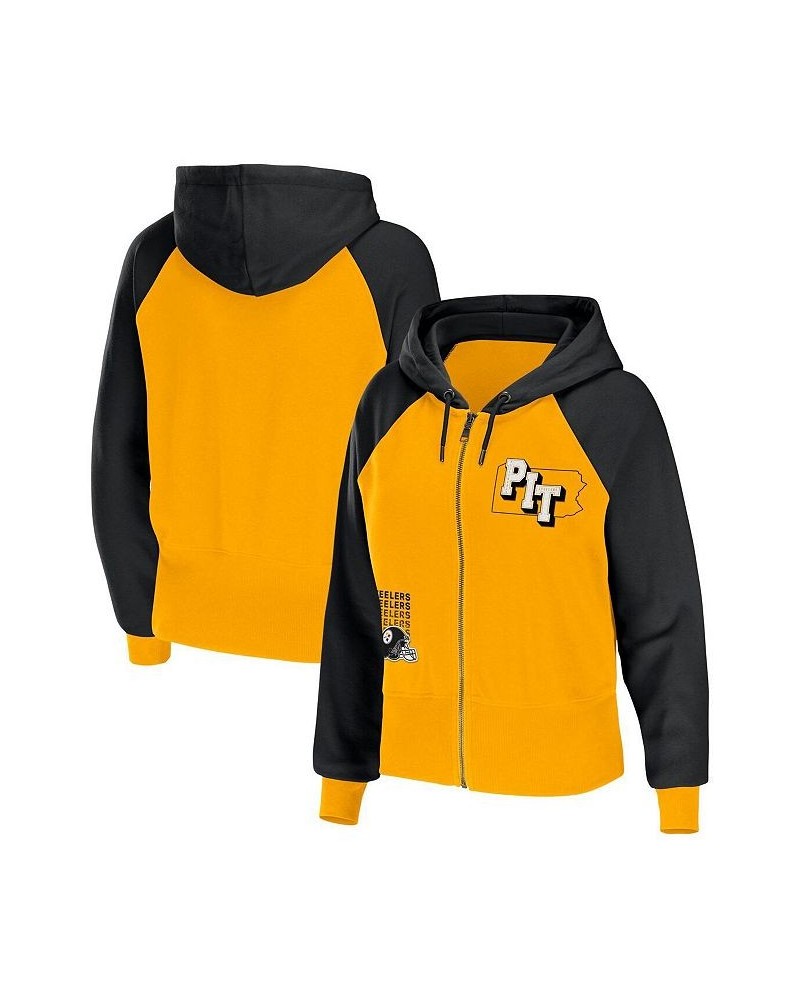Women's Gold Pittsburgh Steelers Colorblock Full-Zip Hoodie Gold $38.70 Sweatshirts