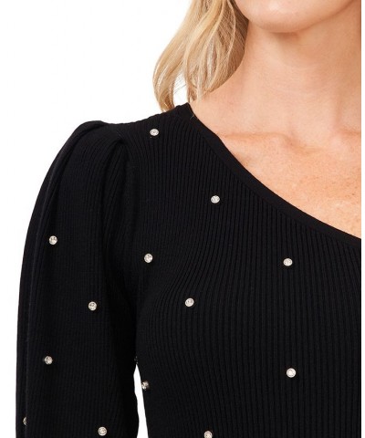 Rhinestone-Embellished One-Shoulder Sweater Rich Black $31.23 Sweaters