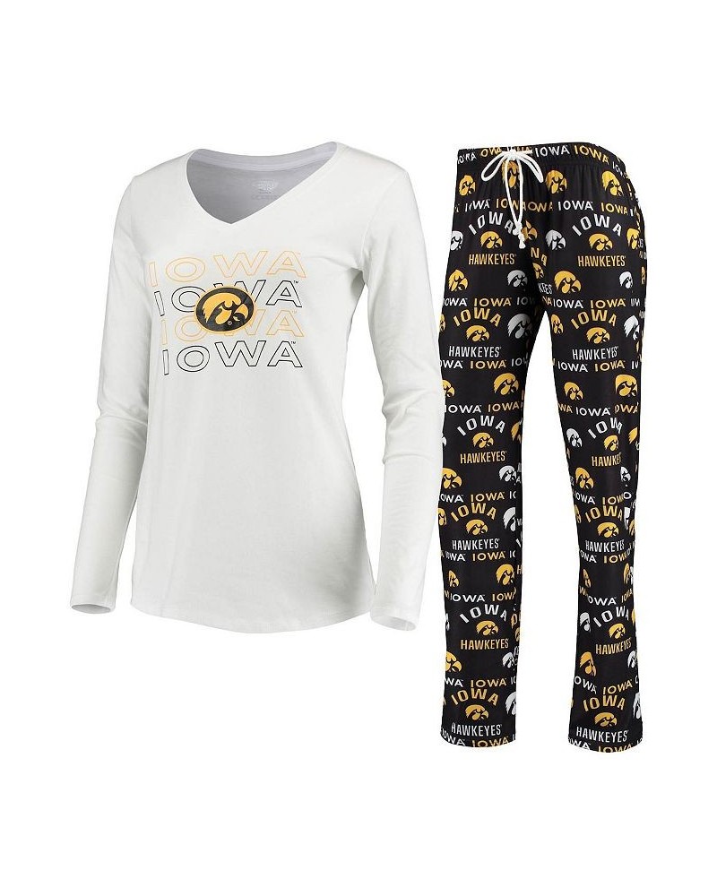 Women's Black White Iowa Hawkeyes Flagship Long Sleeve T-shirt and Pants Sleep Set Black, White $28.60 Pajama