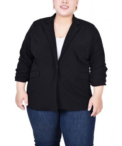 Plus Size 3/4 Rouched Sleeve Crepe Jacket Black Black Floral $16.20 Jackets