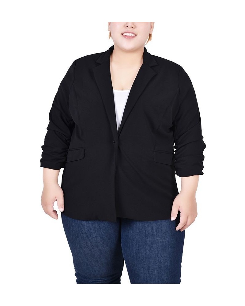 Plus Size 3/4 Rouched Sleeve Crepe Jacket Black Black Floral $16.20 Jackets