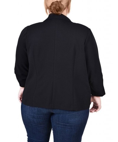 Plus Size 3/4 Rouched Sleeve Crepe Jacket Black Black Floral $16.20 Jackets