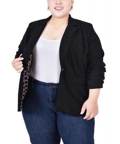 Plus Size 3/4 Rouched Sleeve Crepe Jacket Black Black Floral $16.20 Jackets