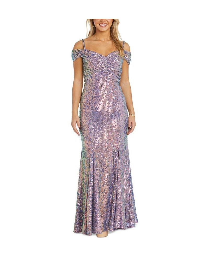Women's Sequin-Detail Cold-Shoulder Ball Gown Rose Lilca $62.65 Dresses