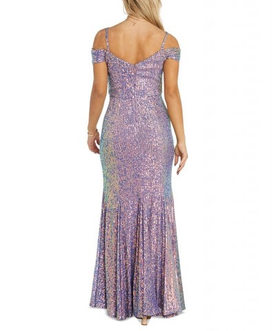 Women's Sequin-Detail Cold-Shoulder Ball Gown Rose Lilca $62.65 Dresses