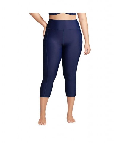 Women's Plus Size High Waisted Modest Swim Leggings with UPF 50 Sun Protection Blue $36.64 Swimsuits