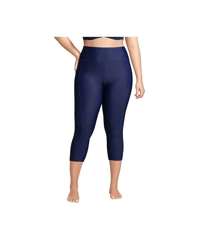 Women's Plus Size High Waisted Modest Swim Leggings with UPF 50 Sun Protection Blue $36.64 Swimsuits