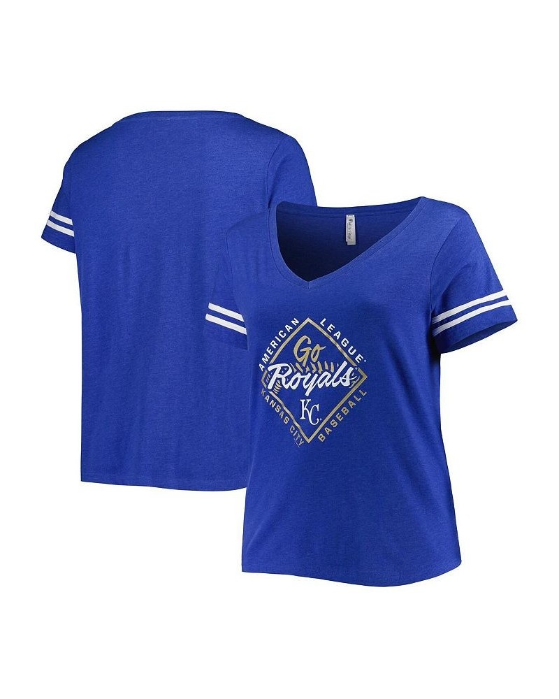 Women's Royal Kansas City Royals Plus Size V-Neck Jersey T-shirt Royal $34.79 Tops