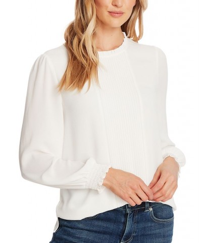 Women's Long Sleeve Smocked Pin-Tuck Blouse Soft Ecru $35.60 Tops