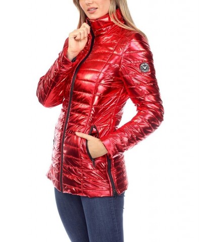 Women's Metallic Puffer Coat Red $26.16 Coats