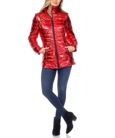 Women's Metallic Puffer Coat Red $26.16 Coats