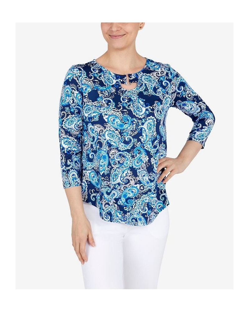 Plus Size Cut-Out Paisley Top New Navy Multi $18.06 Tops