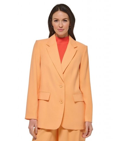 Women's Notch-Collar Flap Pocket Long Sleeve Blazer Canteloupe $55.49 Jackets