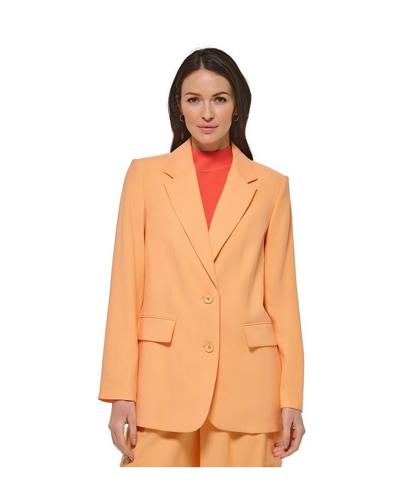 Women's Notch-Collar Flap Pocket Long Sleeve Blazer Canteloupe $55.49 Jackets