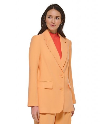 Women's Notch-Collar Flap Pocket Long Sleeve Blazer Canteloupe $55.49 Jackets