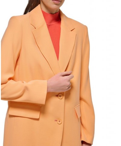 Women's Notch-Collar Flap Pocket Long Sleeve Blazer Canteloupe $55.49 Jackets