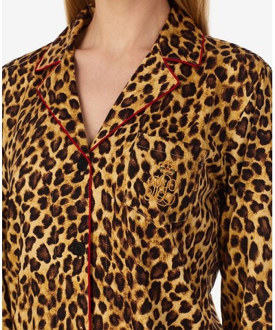 Women's Printed Sateen Pajamas Set Leopard $26.57 Sleepwear
