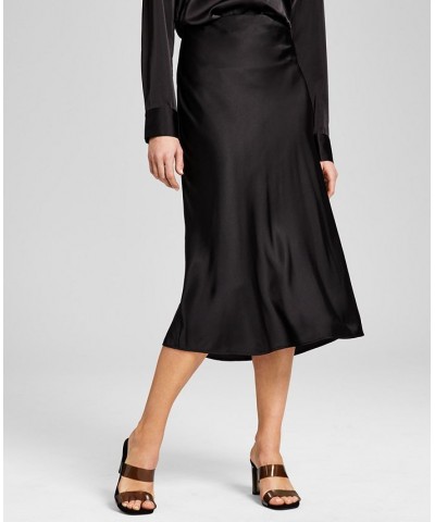 Women's Midi Satin Slip Skirt Black $15.04 Skirts