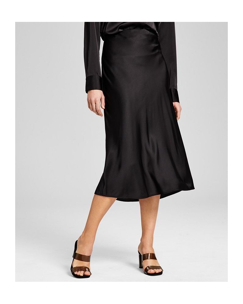 Women's Midi Satin Slip Skirt Black $15.04 Skirts