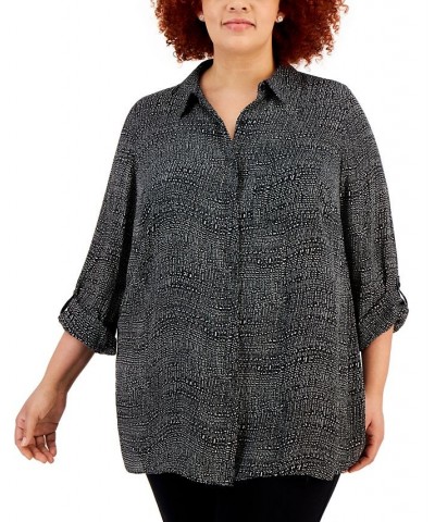 Plus Size Printed Button-Front Tunic Black Texture $20.87 Tops