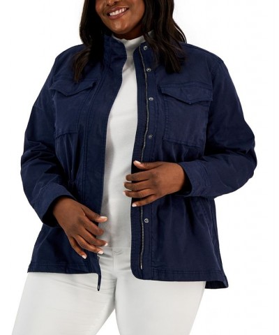 Plus Size Cotton Utility Jacket Industrial Blue $18.32 Jackets