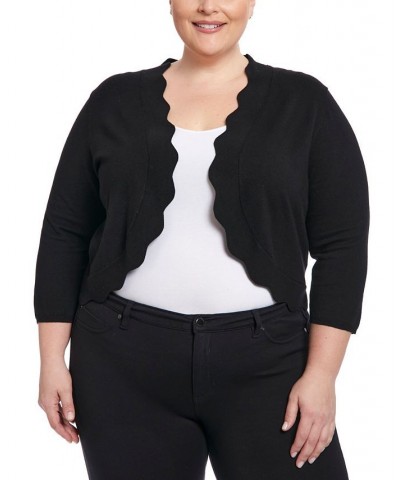 Plus Size Scalloped Edge Open Front Cardigan Sweater Black $45.76 Sweaters