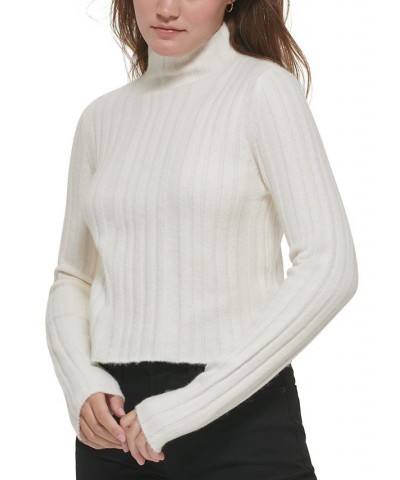 Women's Cropped Mock Neck Sweater White $26.51 Sweaters