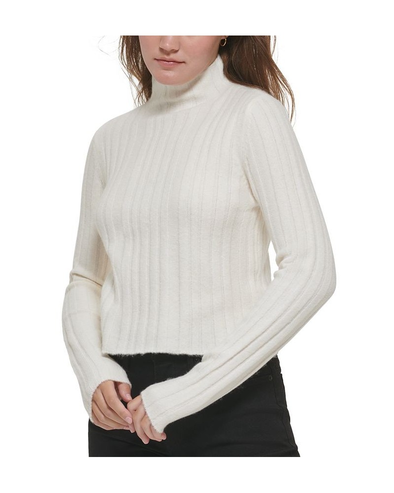 Women's Cropped Mock Neck Sweater White $26.51 Sweaters